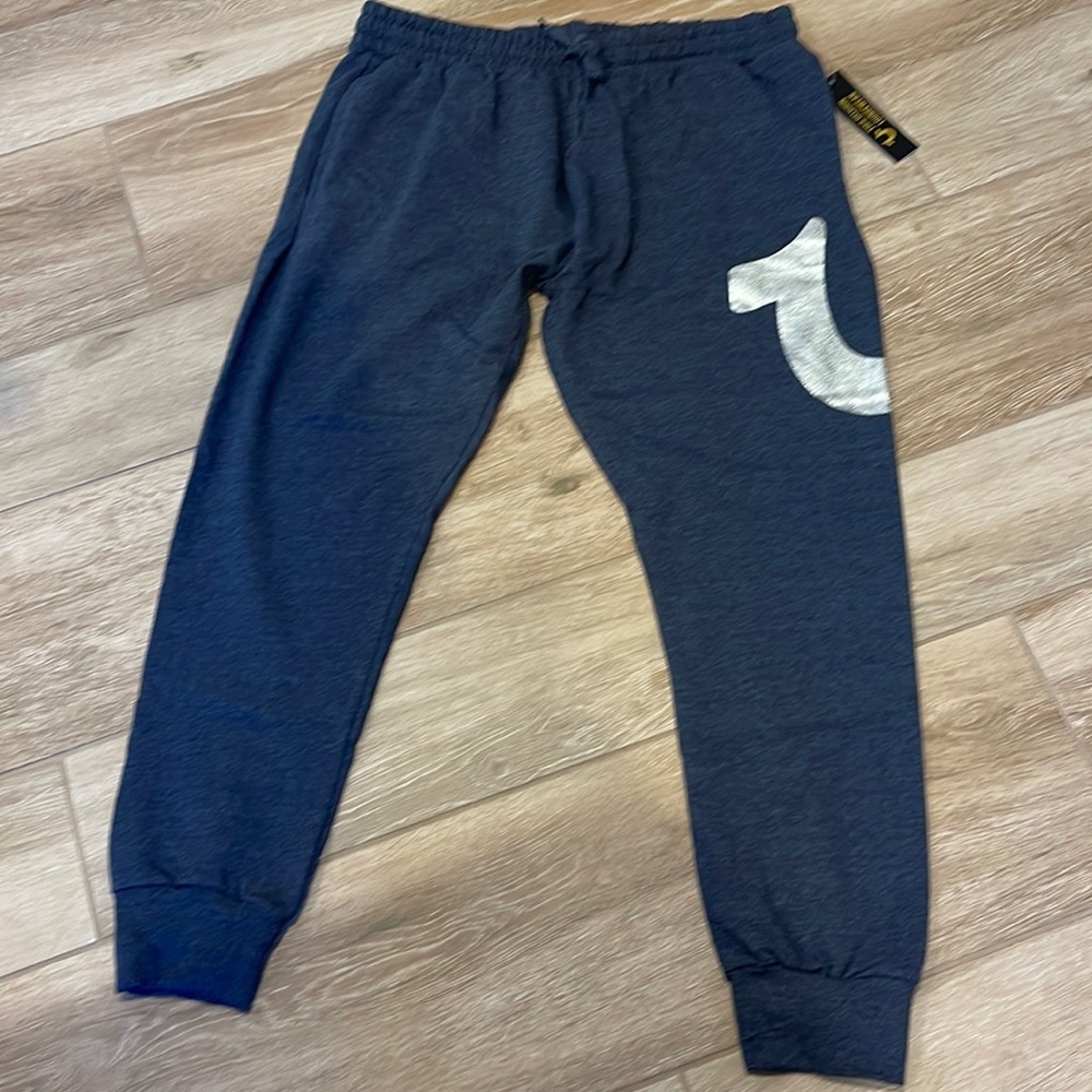 True Religion Blue/Silver Logo Joggers LARGE